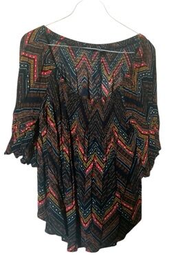 ANA Boho Chevron Print Off-Shoulder Women’s Top - Black Multi